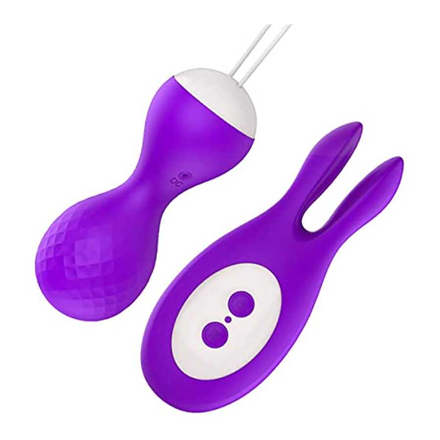 Massager Small with Bunny Ears & Remote Control Wireless with 6 Modes, Silicone Wand Massager with Multiple Play Methods for Wom