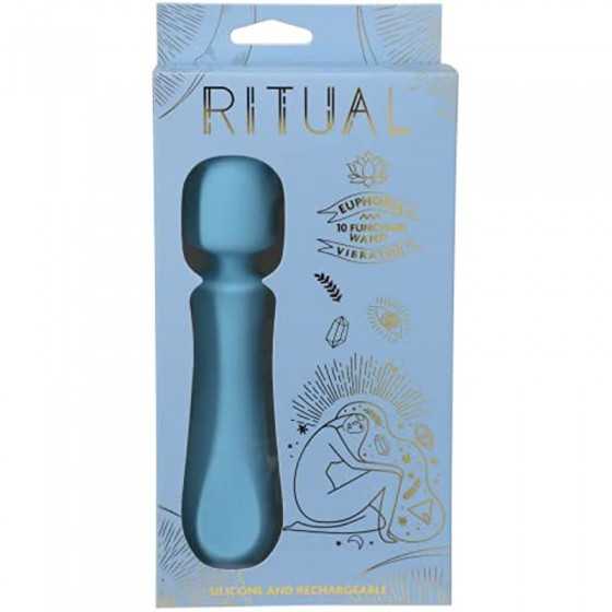 Doc Johnson Ritual - Euphoria - 10 Function Wand Vibrator - Silicone and Rechargeable - Discreet, Blue