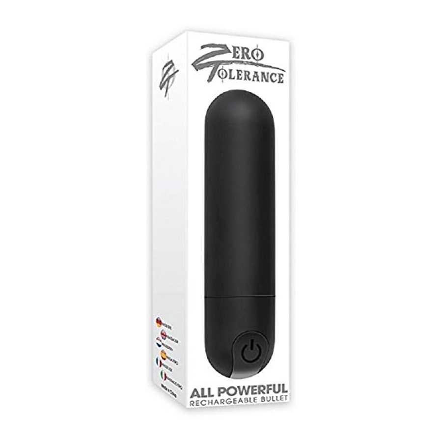 Zero Tolerance All Powerful Rechargeable Bullet Vibrator - Black with Free Bottle of Adult Toy Cleaner