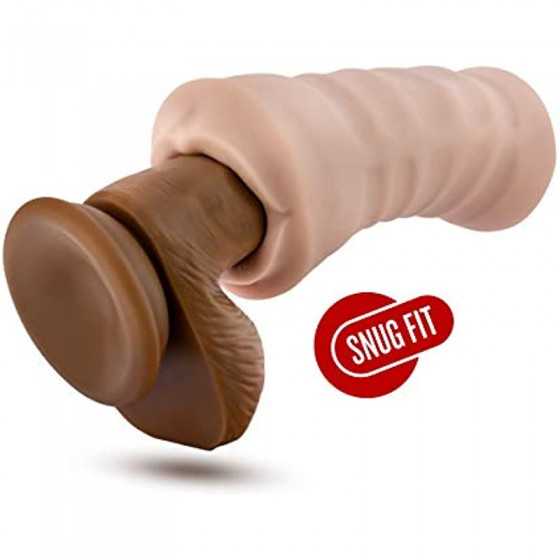 Blush M for Men Angie - Realistic Ribbed Open Ended Masturbator Stroker - One Speed Battery Powered Waterproof Bullet Vibrator -