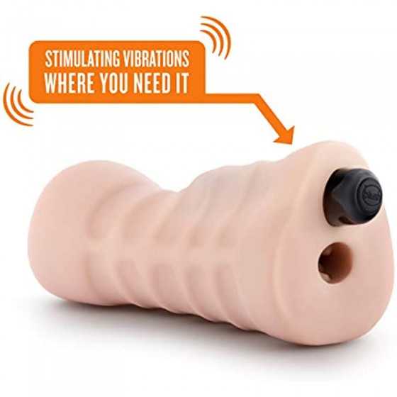 Blush M for Men Angie - Realistic Ribbed Open Ended Masturbator Stroker - One Speed Battery Powered Waterproof Bullet Vibrator -