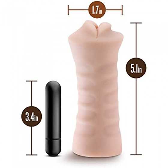 Blush M for Men Angie - Realistic Ribbed Open Ended Masturbator Stroker - One Speed Battery Powered Waterproof Bullet Vibrator -