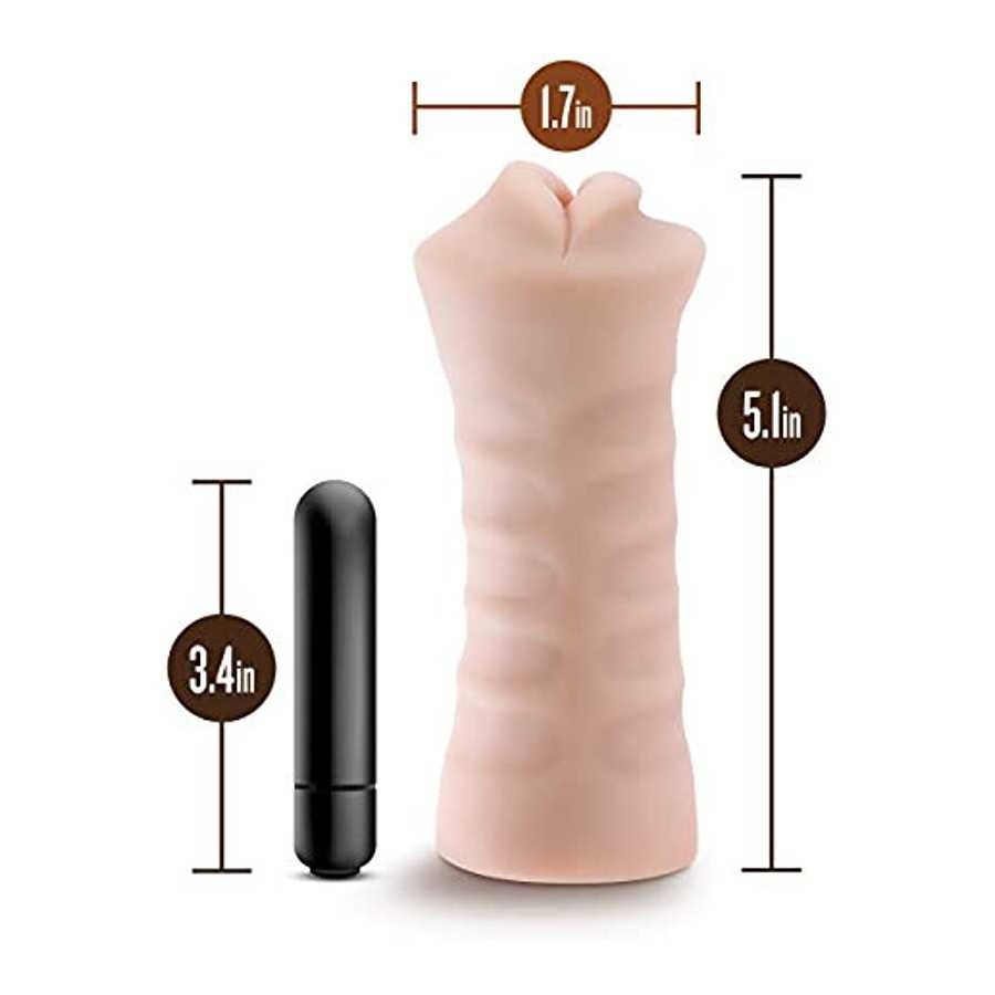 Blush M for Men Angie - Realistic Ribbed Open Ended Masturbator Stroker - One Speed Battery Powered Waterproof Bullet Vibrator -