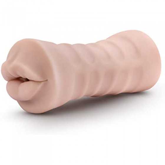Blush M for Men Angie - Realistic Ribbed Open Ended Masturbator Stroker - One Speed Battery Powered Waterproof Bullet Vibrator -