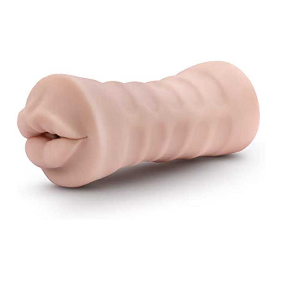 Blush M for Men Angie - Realistic Ribbed Open Ended Masturbator Stroker - One Speed Battery Powered Waterproof Bullet Vibrator -
