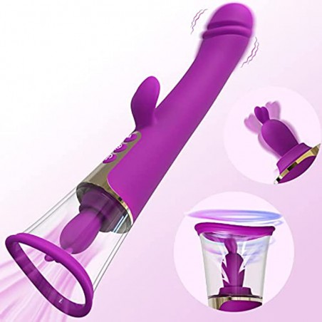 Sucking Sex Toys 3 in1 Adult Toys Rabbit Vibrator with 9 Sucking & 6 Licking & 9 Vibrating Modes Dildo, G Spot Vibrator Nipple C