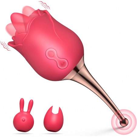 Rose Toy Vibrator for Women, 2 in 1 with 10 Vibration Modes, G Spot Rose and Clitoral Vibrator, High-Frequency Clitoral Tongue L