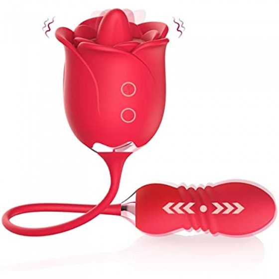 Rose Toy Vibrator for Woman,3 in 1 Clitoral Stimulator Tongue Licking Vibrator with Thrusting Vibrating Egg,G Spot Adult Sex Toy