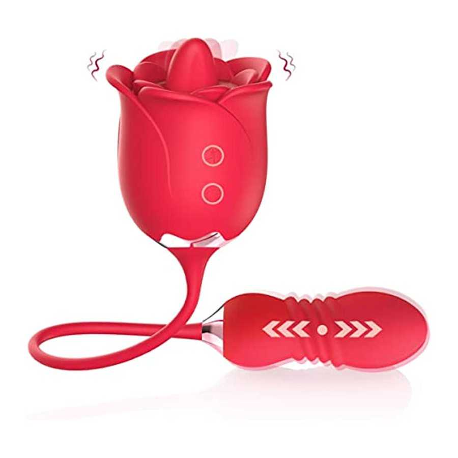 Rose Toy Vibrator for Woman,3 in 1 Clitoral Stimulator Tongue Licking Vibrator with Thrusting Vibrating Egg,G Spot Adult Sex Toy