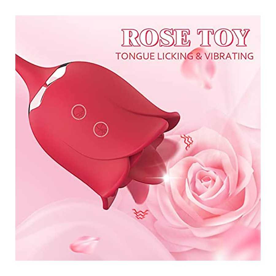 Rose Toy Vibrator for Woman,3 in 1 Clitoral Stimulator Tongue Licking Vibrator with Thrusting Vibrating Egg,G Spot Adult Sex Toy