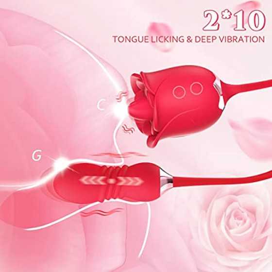 Rose Toy Vibrator for Woman,3 in 1 Clitoral Stimulator Tongue Licking Vibrator with Thrusting Vibrating Egg,G Spot Adult Sex Toy