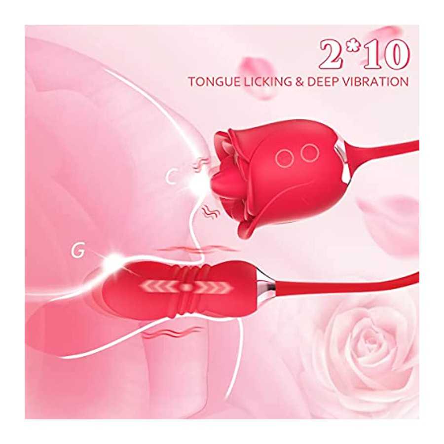 Rose Toy Vibrator for Woman,3 in 1 Clitoral Stimulator Tongue Licking Vibrator with Thrusting Vibrating Egg,G Spot Adult Sex Toy