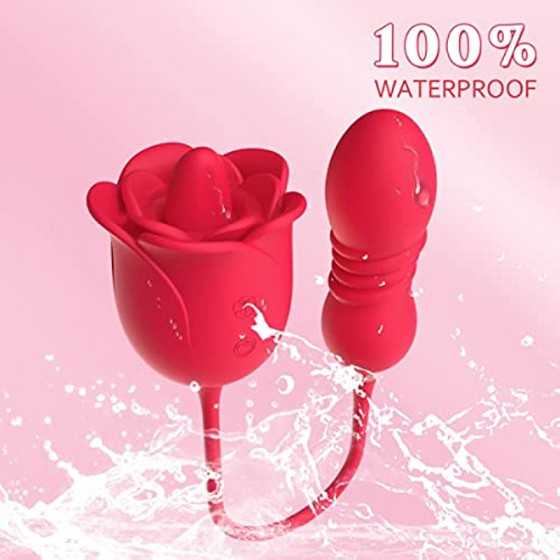 Rose Toy Vibrator for Woman,3 in 1 Clitoral Stimulator Tongue Licking Vibrator with Thrusting Vibrating Egg,G Spot Adult Sex Toy