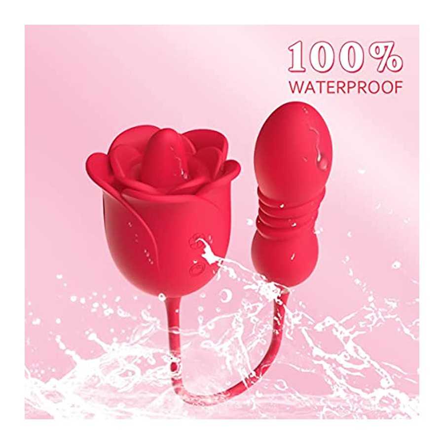 Rose Toy Vibrator for Woman,3 in 1 Clitoral Stimulator Tongue Licking Vibrator with Thrusting Vibrating Egg,G Spot Adult Sex Toy