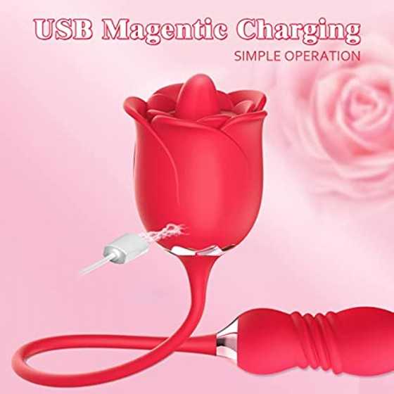 Rose Toy Vibrator for Woman,3 in 1 Clitoral Stimulator Tongue Licking Vibrator with Thrusting Vibrating Egg,G Spot Adult Sex Toy