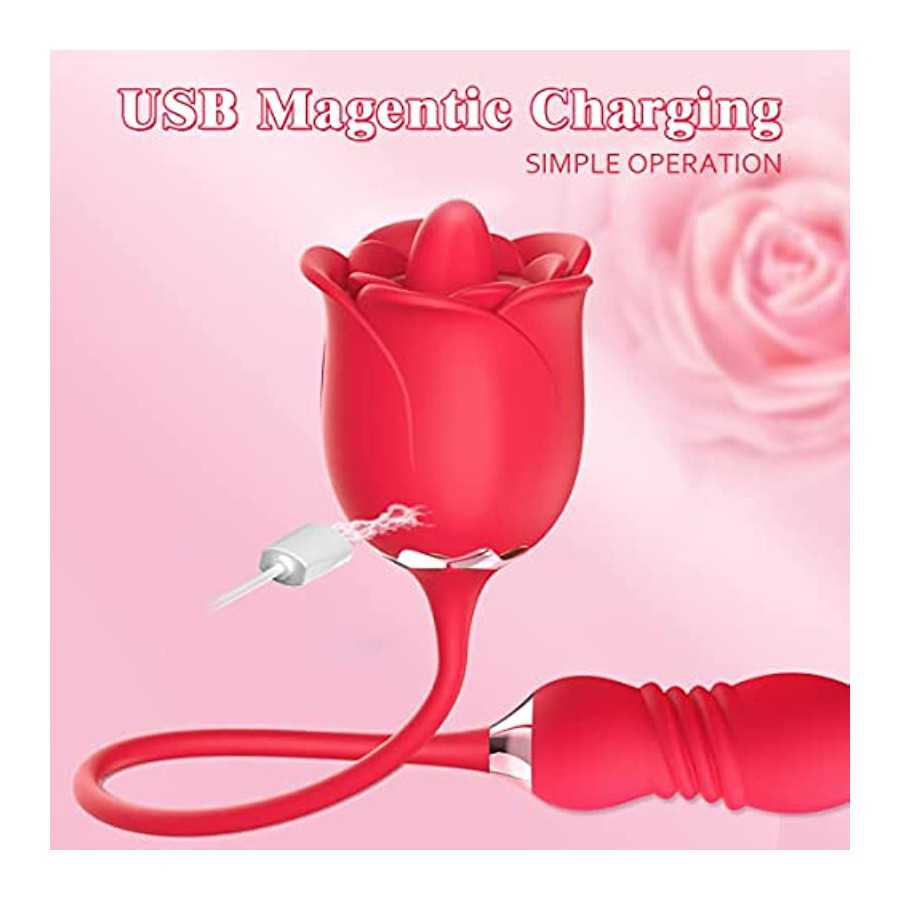 Rose Toy Vibrator for Woman,3 in 1 Clitoral Stimulator Tongue Licking Vibrator with Thrusting Vibrating Egg,G Spot Adult Sex Toy