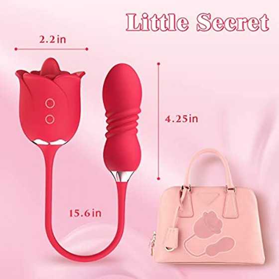 Rose Toy Vibrator for Woman,3 in 1 Clitoral Stimulator Tongue Licking Vibrator with Thrusting Vibrating Egg,G Spot Adult Sex Toy