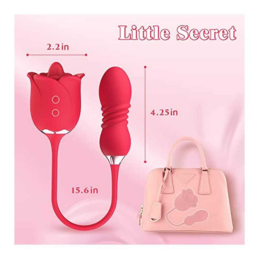 Rose Toy Vibrator for Woman,3 in 1 Clitoral Stimulator Tongue Licking Vibrator with Thrusting Vibrating Egg,G Spot Adult Sex Toy