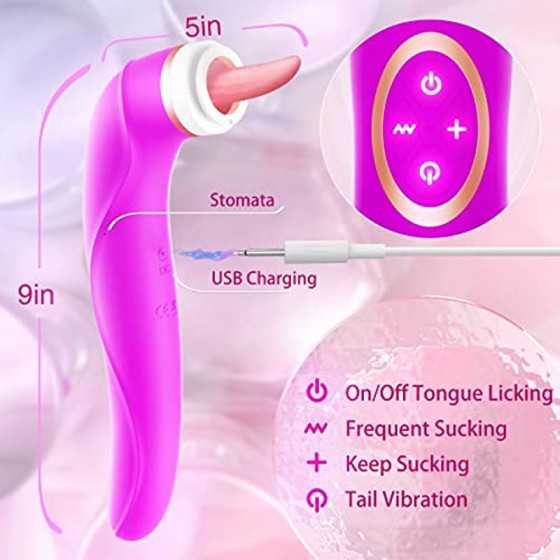 Clitoral Sucking Licking Vibrator, G Spot Tongue Vibrator with 8 Suction Modes & 10 Tail Vibration Modes & 5 Licking Modes, Sex 