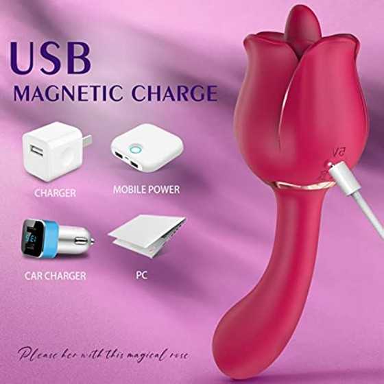 Rose Toy Vibrator for Women, Clitoral Tongue Licking Toy Mini Small Vibrators with 7 Modes & 9 Powerful Vibration, Nipples Clito