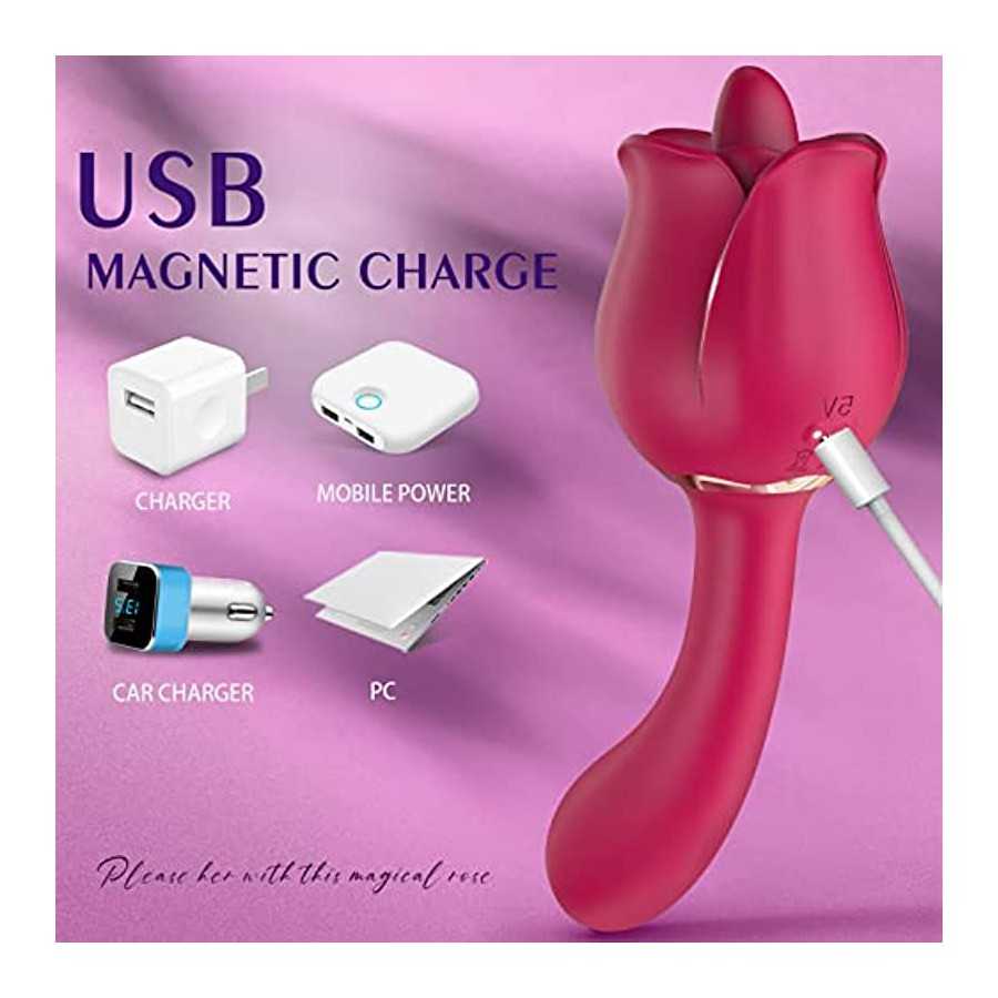 Rose Toy Vibrator for Women, Clitoral Tongue Licking Toy Mini Small Vibrators with 7 Modes & 9 Powerful Vibration, Nipples Clito