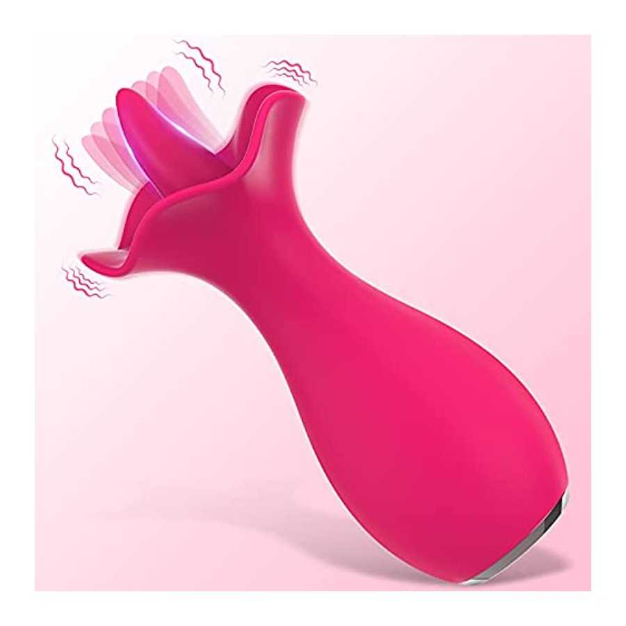 Clitoral Licking Vibrator with 10 Vibration Modes, Adorime Rechargeable Rose Toy Flower Tongue Vibrator Nipple Clitoris Vaginal 