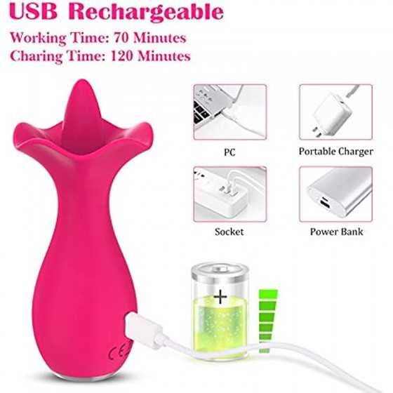 Clitoral Licking Vibrator with 10 Vibration Modes, Adorime Rechargeable Rose Toy Flower Tongue Vibrator Nipple Clitoris Vaginal 