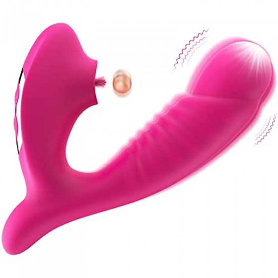 G Spot Clit Vibrator 5 Tongue Licking & 10 Vibrating Massager Modes, Rechargeable Female Sex Toys Thrusting Vibrator Dildo Clito