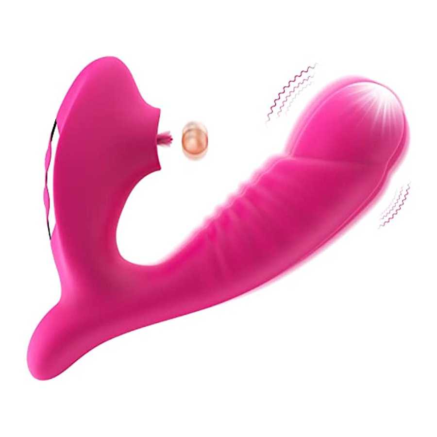 G Spot Clit Vibrator 5 Tongue Licking & 10 Vibrating Massager Modes, Rechargeable Female Sex Toys Thrusting Vibrator Dildo Clito