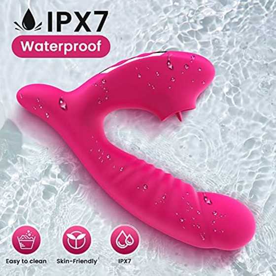 G Spot Clit Vibrator 5 Tongue Licking & 10 Vibrating Massager Modes, Rechargeable Female Sex Toys Thrusting Vibrator Dildo Clito