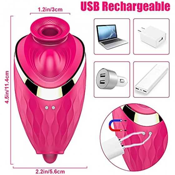 CESTRUEA Rose Vibrator, Clitorial Stimulator， 2 in 1 Licking & Vibrating Nipples Clitoral vibrator with 10 modes for Quick Orgas