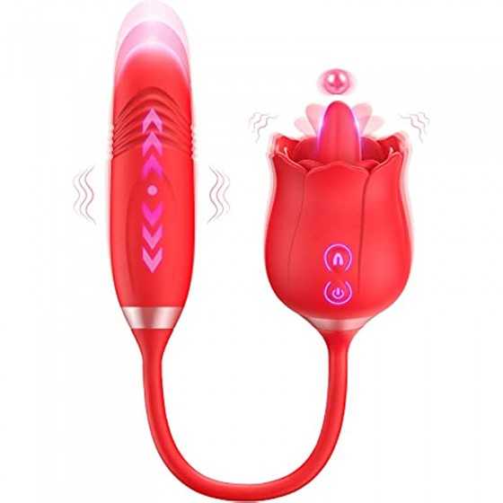 Rose Sex Stimulator For Women, FOBONO 3 in 1 Toys For Womens Sex Pleasure With 10 Tongue Licking, Thrusting & Vibrating Modes Vi