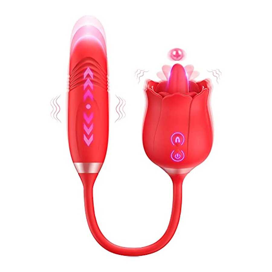 Rose Sex Stimulator For Women, FOBONO 3 in 1 Toys For Womens Sex Pleasure With 10 Tongue Licking, Thrusting & Vibrating Modes Vi
