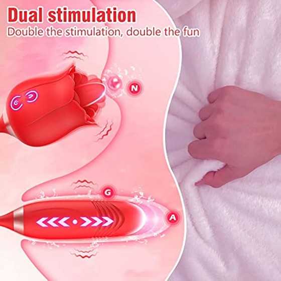Rose Sex Stimulator For Women, FOBONO 3 in 1 Toys For Womens Sex Pleasure With 10 Tongue Licking, Thrusting & Vibrating Modes Vi