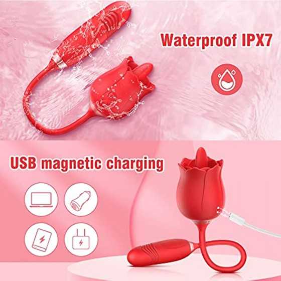 Rose Sex Stimulator For Women, FOBONO 3 in 1 Toys For Womens Sex Pleasure With 10 Tongue Licking, Thrusting & Vibrating Modes Vi