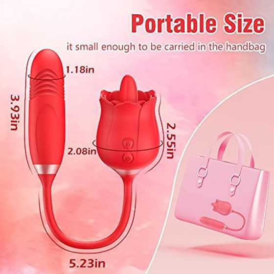 Rose Sex Stimulator For Women, FOBONO 3 in 1 Toys For Womens Sex Pleasure With 10 Tongue Licking, Thrusting & Vibrating Modes Vi