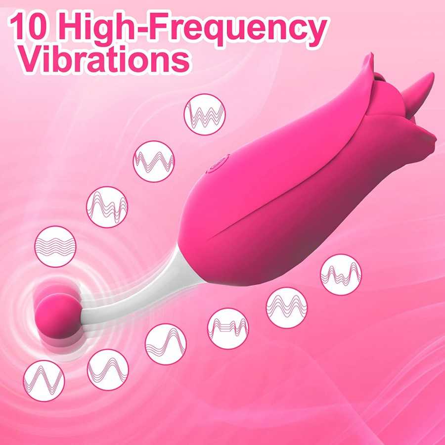 Adorime Rose Toys for Women, 2 in1 Licking & High-Frequency G-Spot Clitoral Rose Vibrator Tongue Stimulator Vaginal Breast Nippl