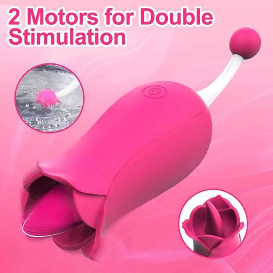 Adorime Rose Toys for Women, 2 in1 Licking & High-Frequency G-Spot Clitoral Rose Vibrator Tongue Stimulator Vaginal Breast Nippl