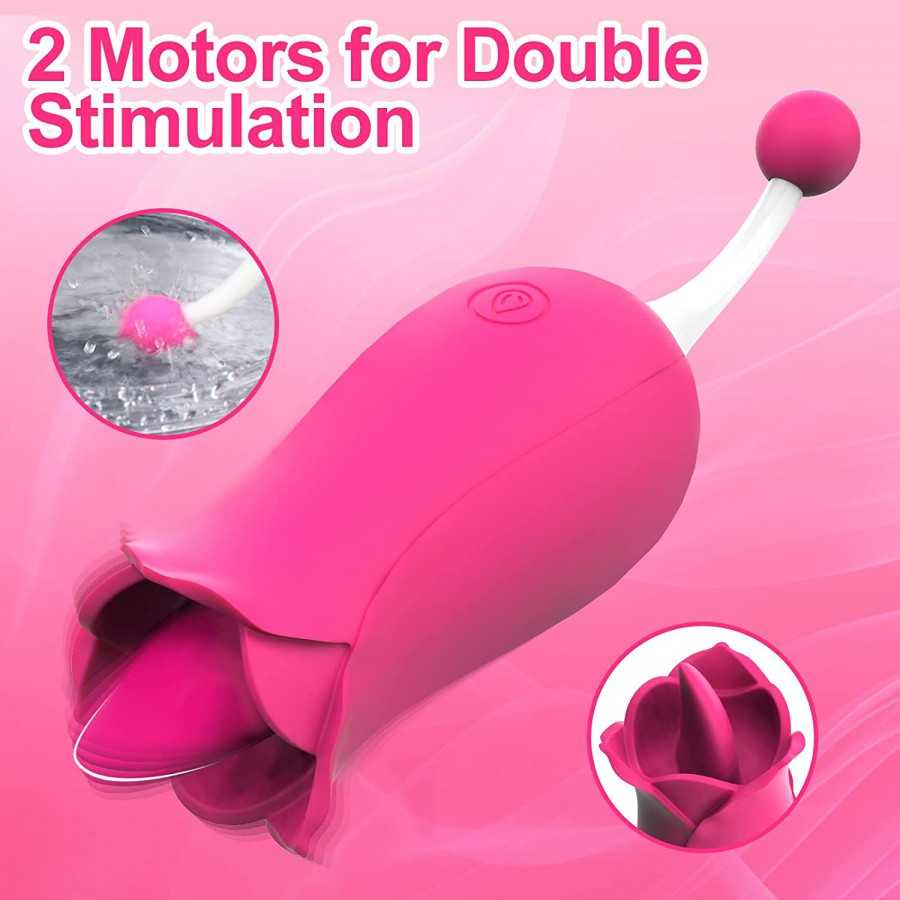 Adorime Rose Toys for Women, 2 in1 Licking & High-Frequency G-Spot Clitoral Rose Vibrator Tongue Stimulator Vaginal Breast Nippl