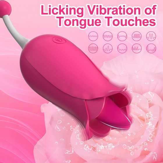 Adorime Rose Toys for Women, 2 in1 Licking & High-Frequency G-Spot Clitoral Rose Vibrator Tongue Stimulator Vaginal Breast Nippl