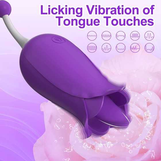 Adorime Rose Toys for Women, 2 in1 Licking & High-Frequency G-Spot Clitoral Rose Vibrator Tongue Stimulator Vaginal Breast Nippl