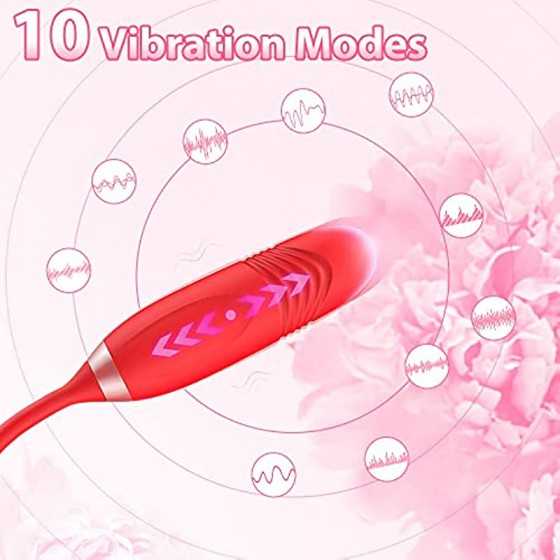 Rose Clitoral Stimulator for Women, Thrusting G Spot Dildo Vibrator Rose Sex Toy, 3 in 1 Rose Vibrator Toy for Women Rose Clitor