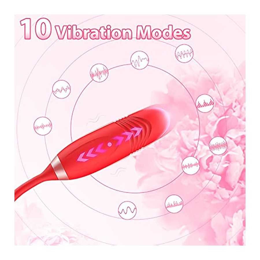 Rose Clitoral Stimulator for Women, Thrusting G Spot Dildo Vibrator Rose Sex Toy, 3 in 1 Rose Vibrator Toy for Women Rose Clitor