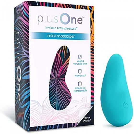 plusOne Mini Massager with Storage Bag, 10 Vibration Settings, Body-Safe Silicone, Rechargeable Battery