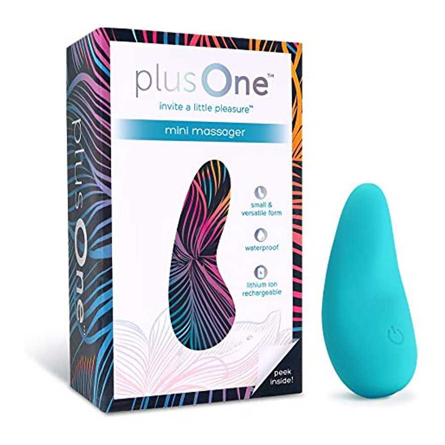plusOne Mini Massager with Storage Bag, 10 Vibration Settings, Body-Safe Silicone, Rechargeable Battery