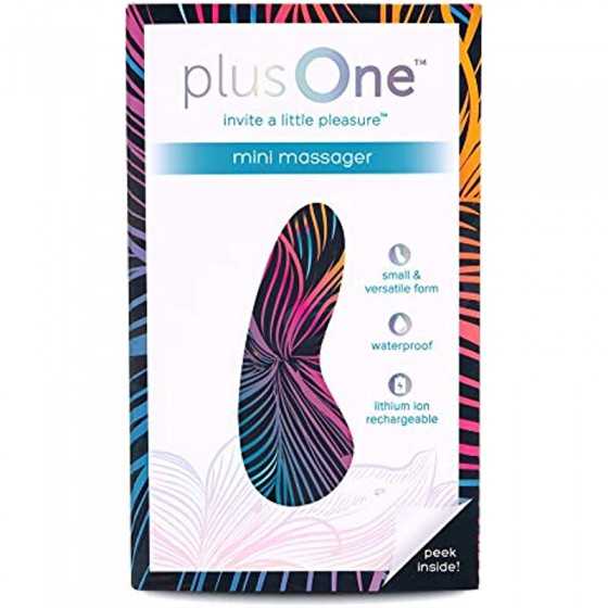 plusOne Mini Massager with Storage Bag, 10 Vibration Settings, Body-Safe Silicone, Rechargeable Battery