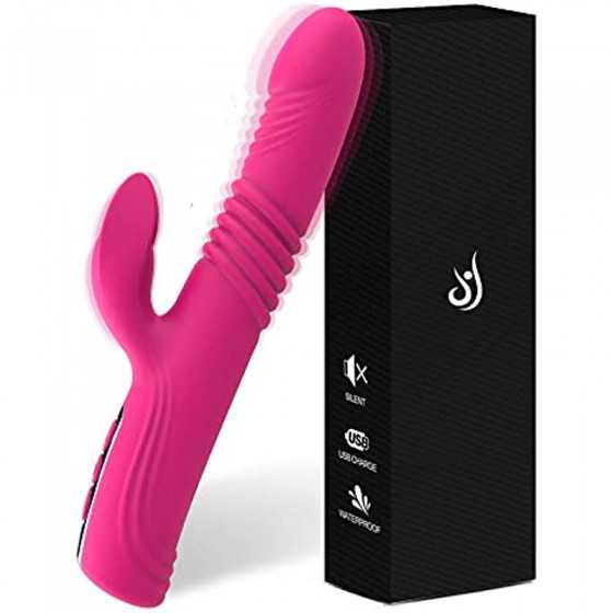 Thrusting Dildo Rabbit Vibrator for Women, Rose Licking Tongue G Spot Sex Toy Nipple with 5 Telescopic & 10 Vibration Modes,Anal