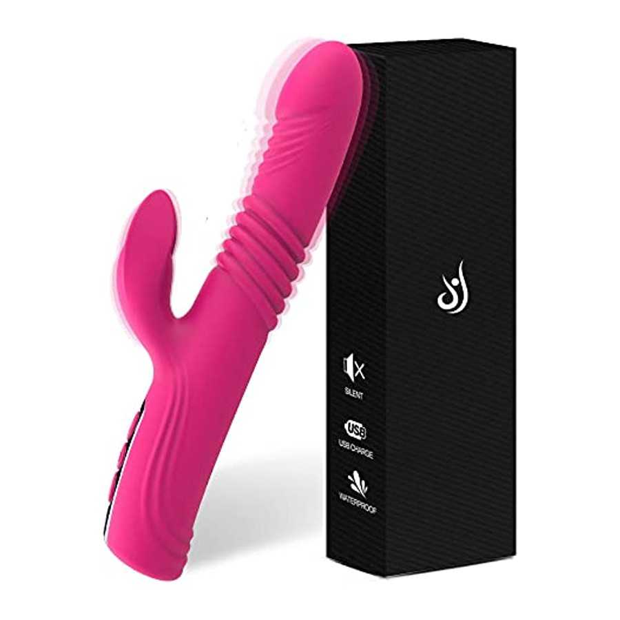 Thrusting Dildo Rabbit Vibrator for Women, Rose Licking Tongue G Spot Sex Toy Nipple with 5 Telescopic & 10 Vibration Modes,Anal