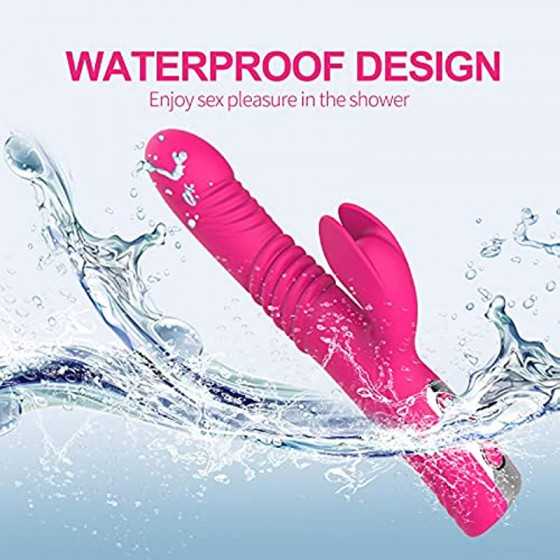 Thrusting Dildo Rabbit Vibrator for Women, Rose Licking Tongue G Spot Sex Toy Nipple with 5 Telescopic & 10 Vibration Modes,Anal