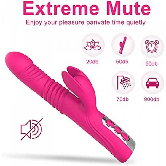 Thrusting Dildo Rabbit Vibrator for Women, Rose Licking Tongue G Spot Sex Toy Nipple with 5 Telescopic & 10 Vibration Modes,Anal